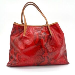MAXX New York Red Snake Print leather Tote Bag